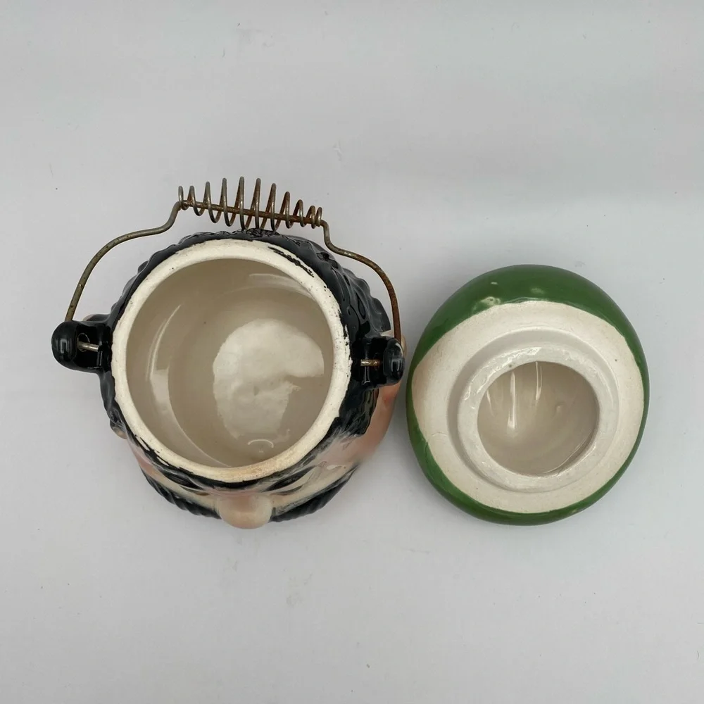 Tilso Japan ceramic mustache Man bowl green hat wire handle vintage 1960’s